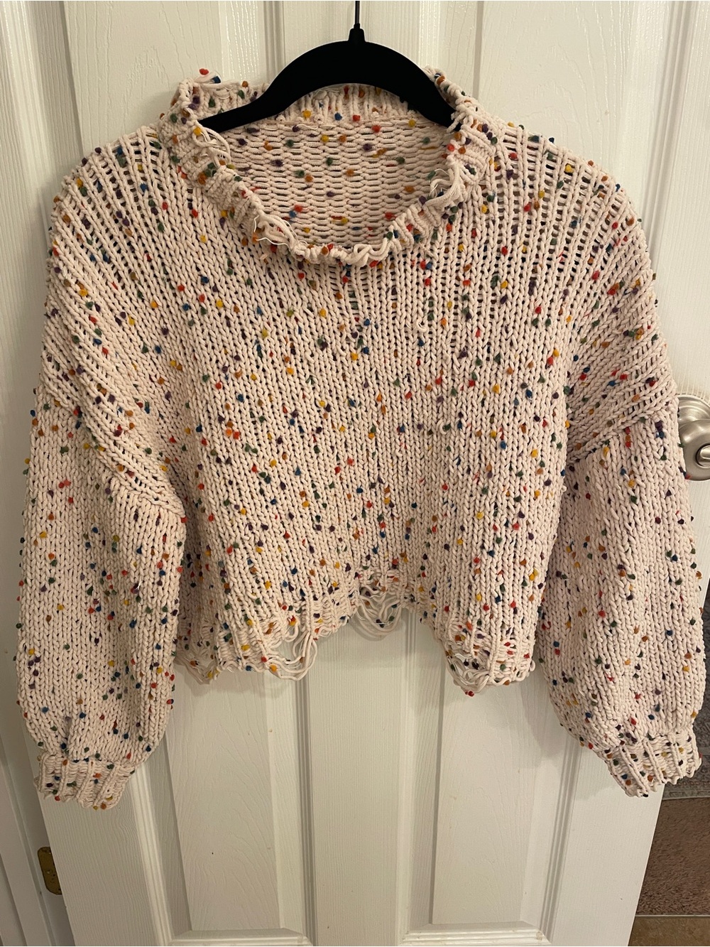 Cream Speckled Open-Knit Cropped Sweater